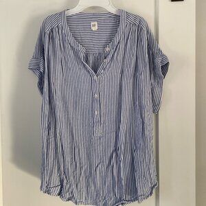 GAP blue white stripe tunic blouse short sleeve button front M